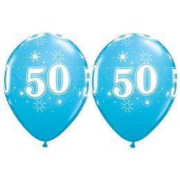 11 inch balón na narodeniny s číslom 50 Sparkle-A-Round Robin's Egg (25 ks/bal)