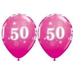 11 inch balón na narodeniny s číslom 50 Sparkle-A-Round Wild Berry (25 ks/bal)