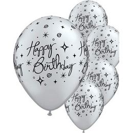 11 inch balón na narodeniny Birthday Elegant Sparkles Silver (6 ks/bal)
