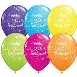 11 inch balón na narodeniny  s maďarským nápisom Boldog 20. Szülinapot Shining Star Tropical Assortment