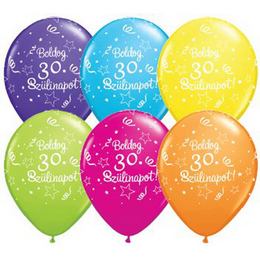 11 inch balón na narodeniny  s maďarským nápisom Boldog 30. Szülinapot Shining Star Tropical Assortment