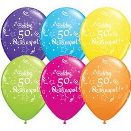 11 inch balón na narodeniny  s maďarským nápisom Boldog 50. Szülinapot  Shining Star Tropical Assortment