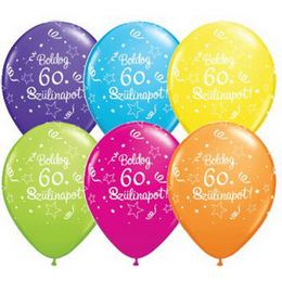 11 inch balón na narodeniny  s maďarským nápisom Boldog 60. Szülinapot  Shining Star Tropical Assortment
