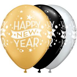 11 inch balón na Silvester s nápisom New Year Confetti Dots (25 ks/bal)