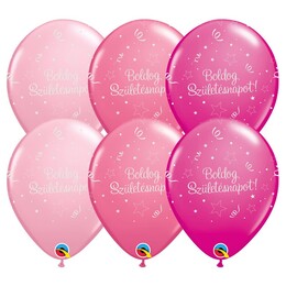 11 inch Pink balóny s maďarským nápisom Boldog Születésnapot, 6 ks
