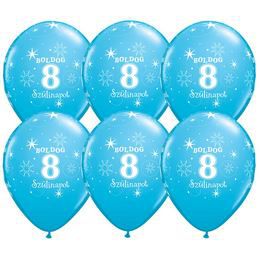 11 inch Sparkle Robins Egg Blue narodeninový balón s maďarským nápisom Boldog 8. Szülinapot (25 ks/balenie)