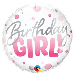 18 inch Birthday Girl Pink Dots fóliový balón na narodeniny 46cm
