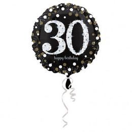 18 inch Happy Birthday Sparkling narodeninový fóliový balón s číslom 30