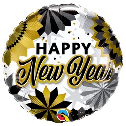18 inch New Year Black & Gold Fans Fóliový balón 46cm
