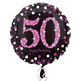 18 inch Happy Birthday Pink Celebration Prismatic fóliový balón k 50. narodeninám