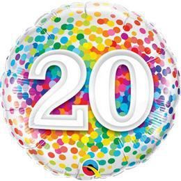 18 inch Rainbow Confetti fóliový narodeninový balón s číslom 20