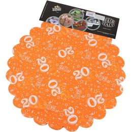 Narodeninový dekoračný textil - s číslom 20, okrúhly, oranžový, 48 cm, 24 ks