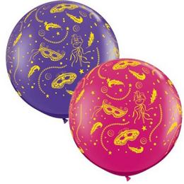 Balóny Mardi Gras Party - karnevalové masky, fialové a ružové, 91 cm