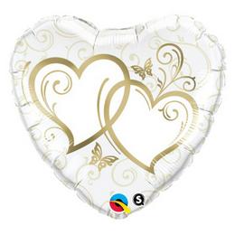 18 inch fóliový balón na svadbu srdce Entwined Hearts zlatý 