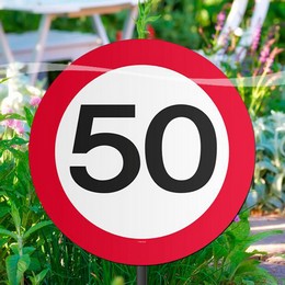 Tabuľa do záhrady - s číslom 50, so vzorom obmedzovača rýchlosti