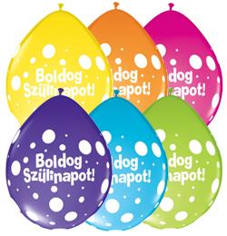 11 inch Boldog szülinapot Big Polka Dots Neck up Asst. balón (25 ks/bal)