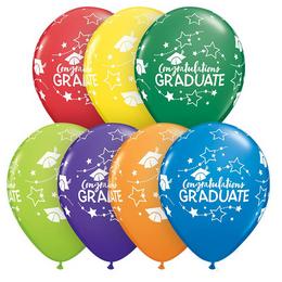 Rôznofarebné gumené (latexové) balóny na rozlúčku so školou s nápisom Congratulations Graduate a motívom hviezdičiek, 25 ks, 28