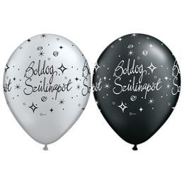11 inch Silver a Black balóny s maďarským nápisom Boldog Szülinapot (6 ks/balenie)