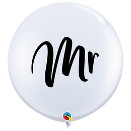 3 feet okrúhle svadobné biele latexové balóny Mr. (2 ks/balenie)