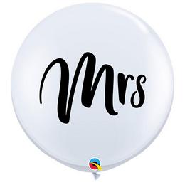 3 feet okrúhle svadobné biele latexové balóny Mrs. (2 ks/balenie)