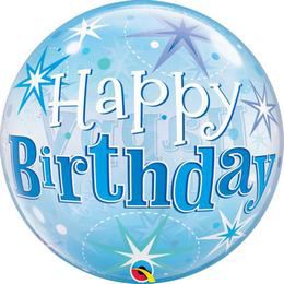 Bubble balón k narodeninám Birthday Blue Starburst Sparkle, 22 inch