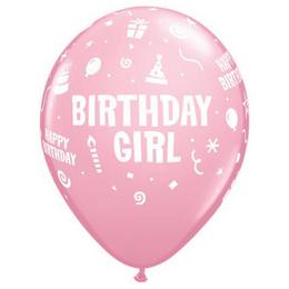 Narodeninový balón - Birthday Girl, ružový, 28 cm, 6 ks