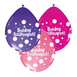 16 inch Boldog Szülinapot Big Polka Dots Neck Up balóny dievčenské farby, maďarský nápis (25 ks/balenie)