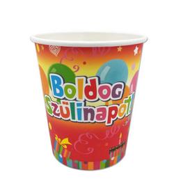 Farebné party poháre s maďarským nápisom Boldog szülinapot - 6 ks