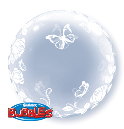24 inch Elegant Roses and Butterflies - Ružičkový a motýlikový Deco Bubble balón