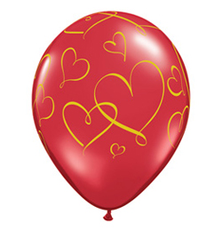 11 inch Romantic Heart Ruby Red balón so zlatým srdiečkovým vzorom (25 ks/bal)