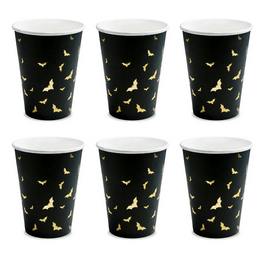 Čierno-zlaté party poháre s motívom netopierov na Halloween  - 220 ml, 6 ks