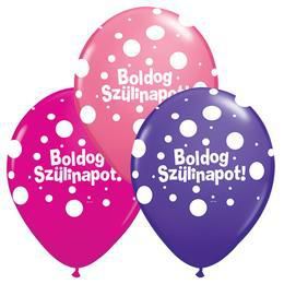 16 inch Big Polka Dots balóny s maďarským nápisom Boldog Szülinapot v dievčenských farbách, (25 ks/balenie)