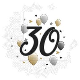 Elegantné party servítky s motívom balónov k 30. narodeninám, 20 ks