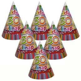 Farebné party klobúky s maďarským nápisom Boldog 30. Szülinapot, 6 ks