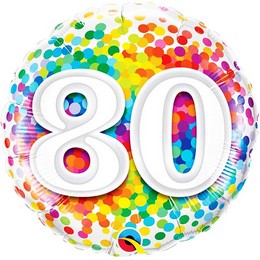 18 inch Rainbow Confetti fóliový balón na plnenie héliom k 80. narodeninám