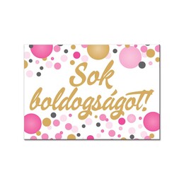 Magnetka s nápisom: Sok Boldogságot! Rózsaszín Konfettis Hűtőmágnes
