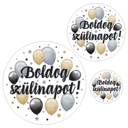 Nálepky elegantné s motívom balónikov s nápisom Boldog Szülinapot!