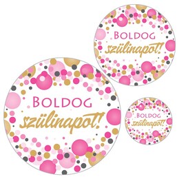 Nálepky ružové s nápisom:Boldog Szülinapot!Rózsaszín Matrica 8ks