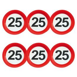 Narodeninové party taniere so vzorom zákazovej dopravnej značky s číslom 25 - 23 cm, 6 ks