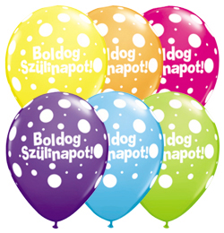 11 inch balón na narodeniny s maďarským nápisom Boldog Szülinapot Big Polka Dots Tropical Assortment (6 ks/bal)