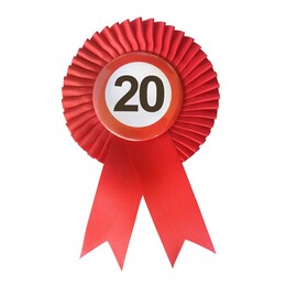 Odznak so stuhou a číslom 20 v tavre zákazovej dopravnej značky