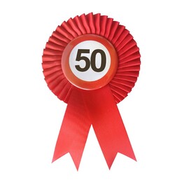 Odznak so stuhou a číslom 50 v tavre zákazovej dopravnej značky