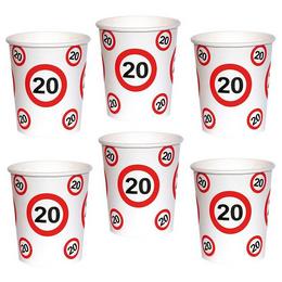 Papierové party poháre s motívom zákazovej dopravnej značky k 20. narodeninám, 250 ml, 6 ks