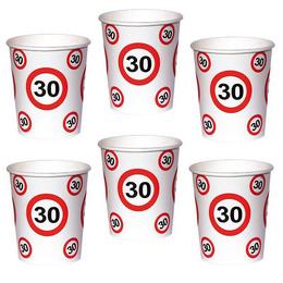 Papierové party poháre s motívom zákazovej dopravnej značky k 30. narodeninám, 250 ml, 6 ks