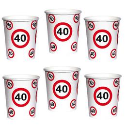 Papierové party poháre s motívom zákazovej dopravnej značky k 40. narodeninám, 250 ml, 6 ks