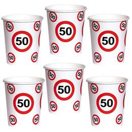 Papierové party poháre s motívom zákazovej dopravnej značky k 50. narodeninám, 250 ml, 6 ks