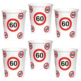 Papierové party poháre s motívom zákazovej dopravnej značky k 60. narodeninám, 250 ml, 6 ks