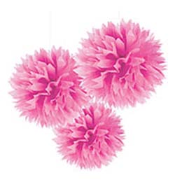 Závesná dekorácia ružové papierové kvety - 41 cm, 3 ks/bal