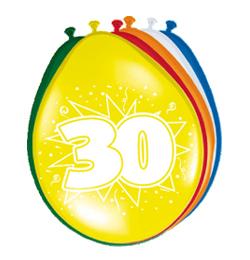 Farebné narodeninové balóny s potlačou čísla 30 - 30 cm, 8 ks/bal