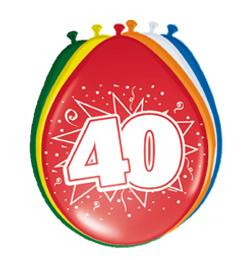 Farebné narodeninové balóny s potlačou čísla 40 - 30 cm, 8 ks/bal